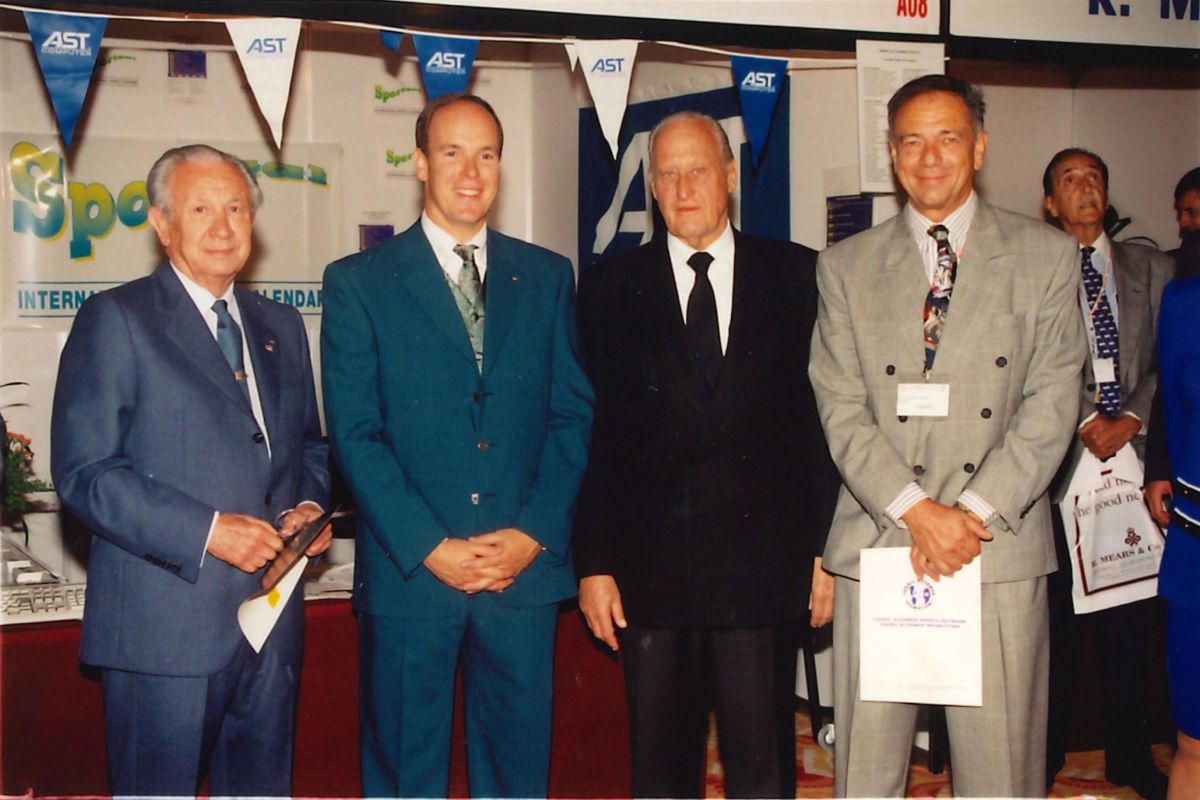 S.E. Juan Antonio Samaranch (IOC President), H.S.H. Crown Prince Albert of Monaco, Joâo Havelange (CEO FIFA, Golden Podium Awards Jury President), Prince Alexandre de Merode (IOC Member, President of SPORTEL)