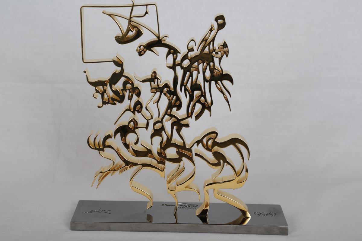 The Golden Podium trophy. Original sculpture by the artist Raymond Moretti