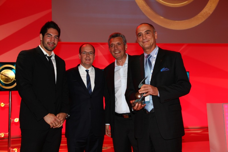 2009 - The Georges Bertellotti Golden Podium Awards Ceremony. Nikola Karabatic (Handball Olympic Champion), H.S.H. Prince Albert II of Monaco (Honorary President), Claude Onesta (Coach of the French Handball Team), Joël Delplanque (President of International Handball Federation)